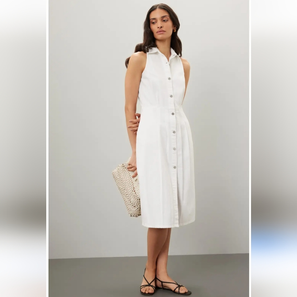 DL1961 Daphne White Sleeveless Denim Button-Down Dress Size S